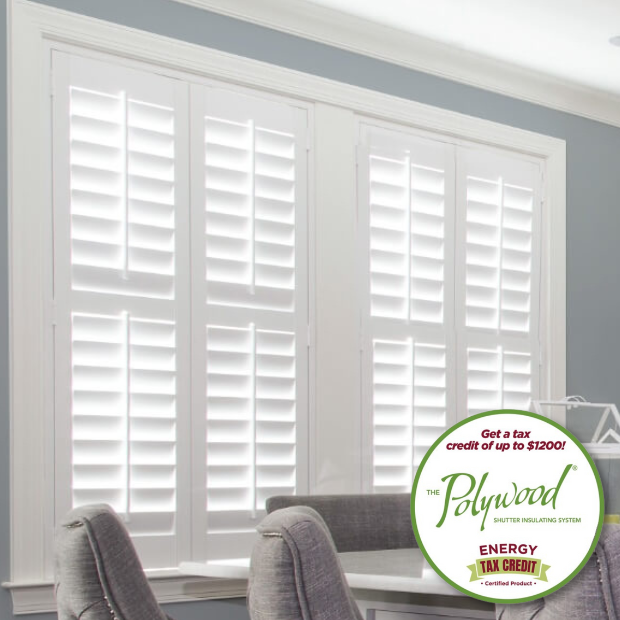 White Polywood shutters in a big kitchen