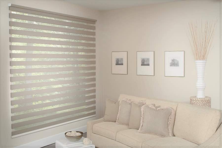Zebra shades give you a unique combination of light control and style that benefits your St. George home. Zebra shade allows filtered light into a living room