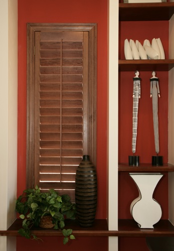 You can even match your wood shutters with shelving. St. George wood shutter shelving